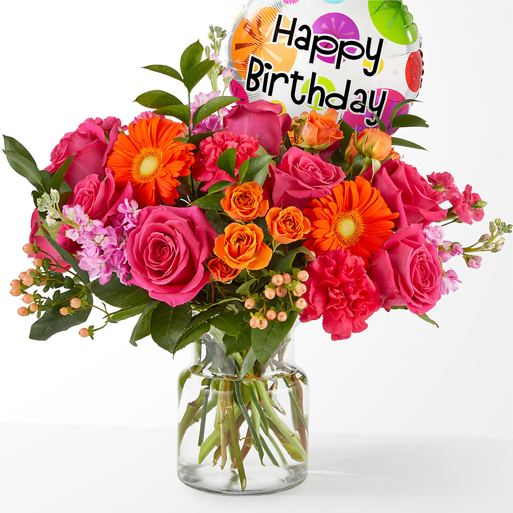 Fiesta Bouquet with Birthday Balloon – MR K'S FLOWERS, Littleton CO