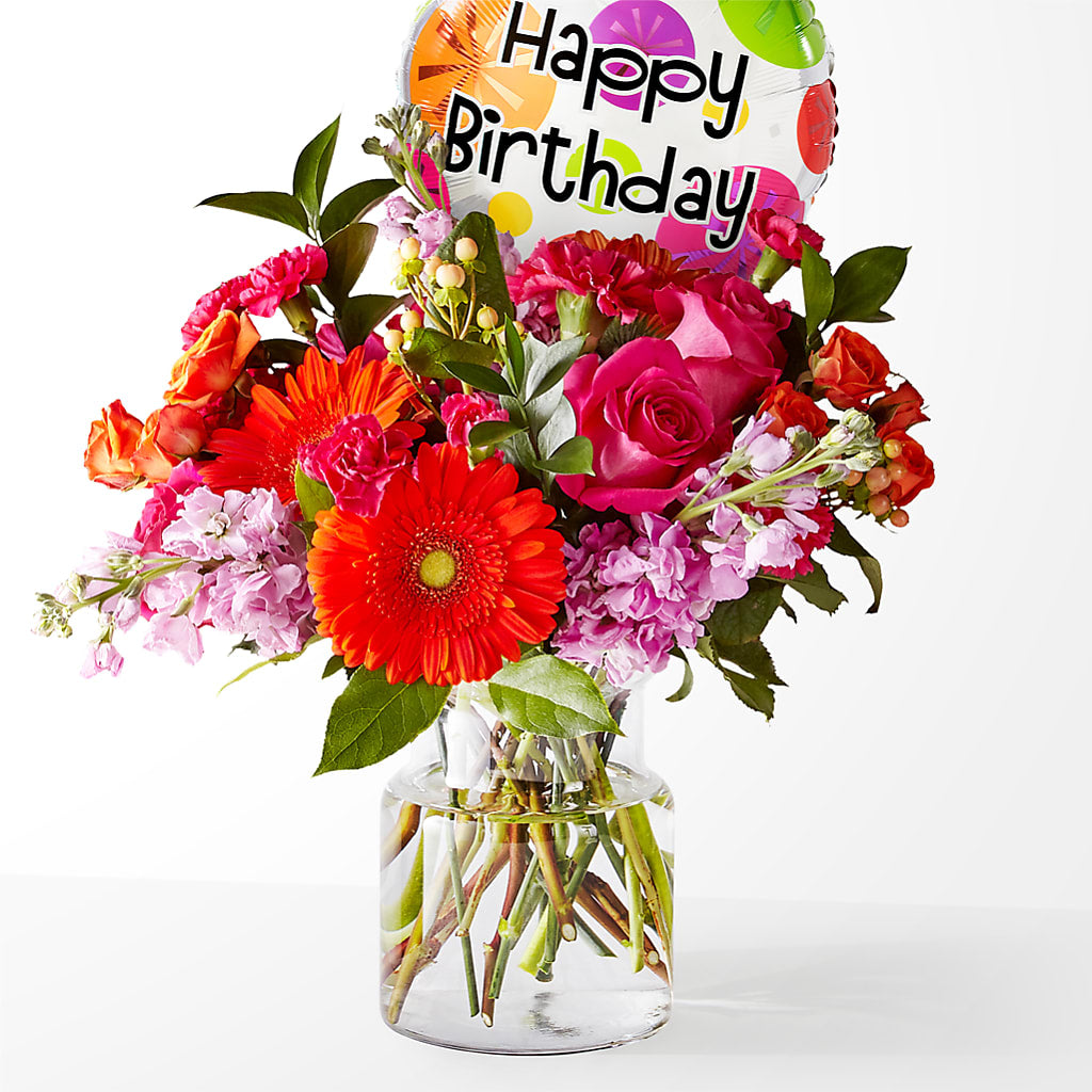 Fiesta Bouquet with Birthday Balloon – MR K'S FLOWERS, Littleton CO