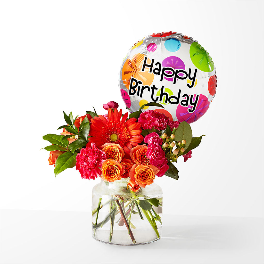 Fiesta Bouquet with Birthday Balloon – MR K'S FLOWERS, Littleton CO