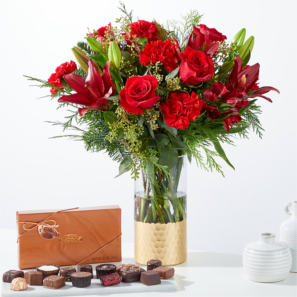 Tidings of Joy Bouquet and Chocolate Gift Set – MR K'S FLOWERS, Littleton CO