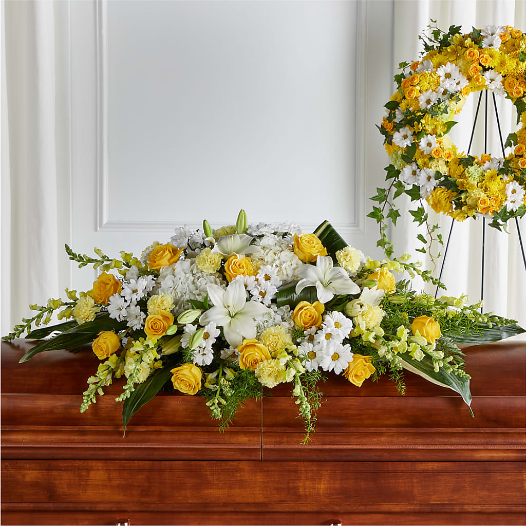 Golden Harmony Casket Spray – MR K'S FLOWERS, Littleton CO