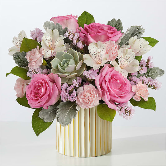 Dusty Rose Bouquet with Ivory Vase – MR K'S FLOWERS, Littleton CO